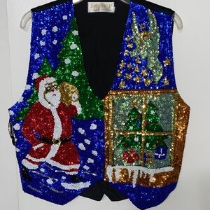Savvy Festive Sequin Vest - Red, Green, Blue, Gold